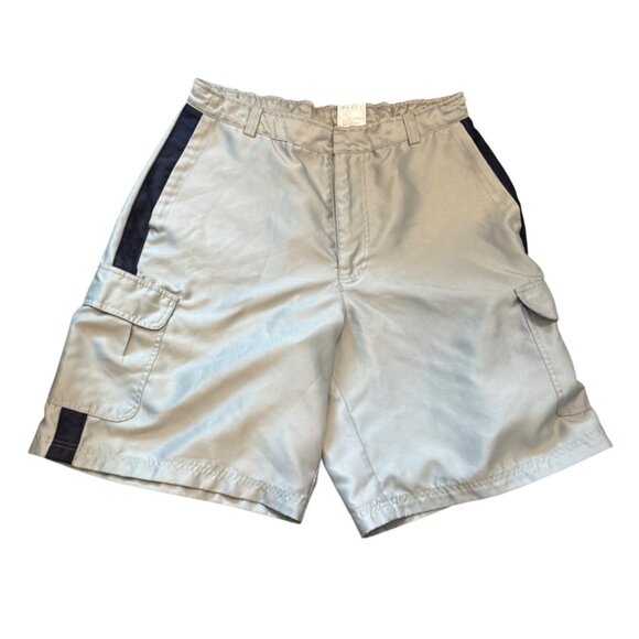 Nike Cargo Shorts Mens L Light Gray & Navy Polyester Elastic Waist With Pockets - Picture 1 of 5